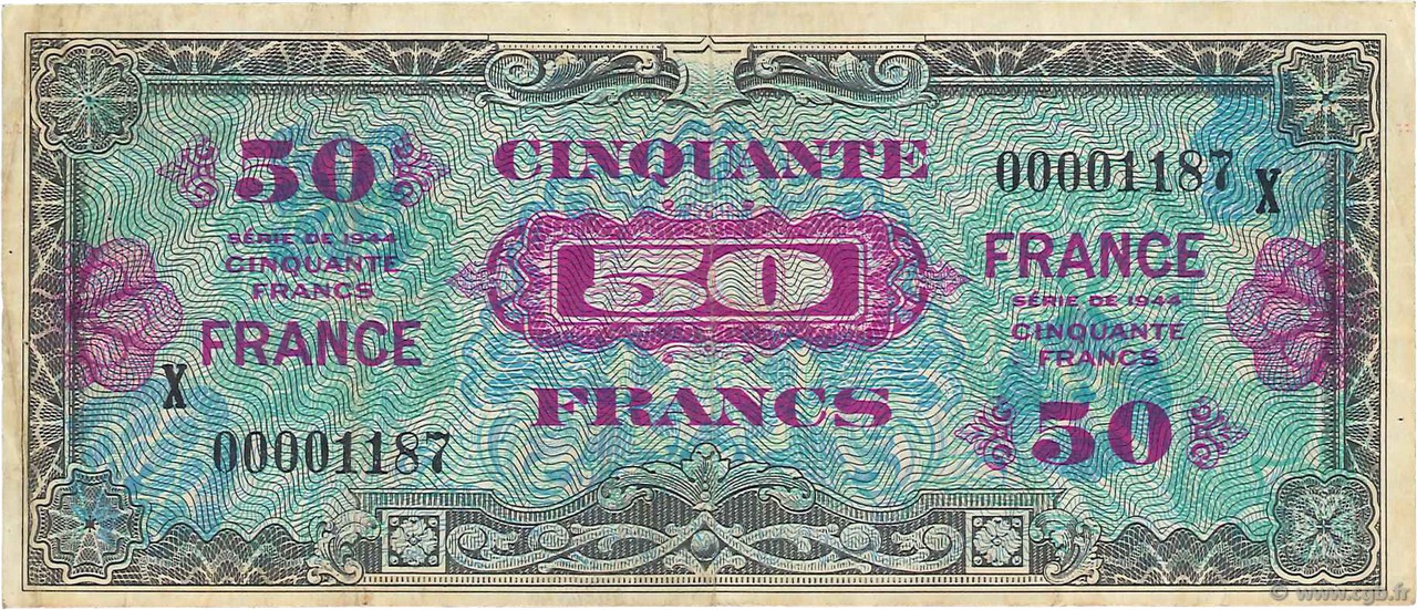 50 Francs FRANCE FRANCIA  1945 VF.24.04 BC+