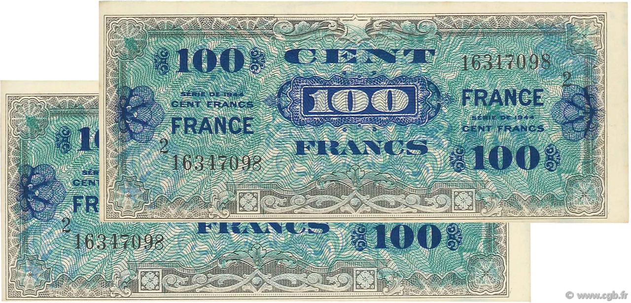 100 Francs FRANCE FRANKREICH  1945 VF.25.02x fST+