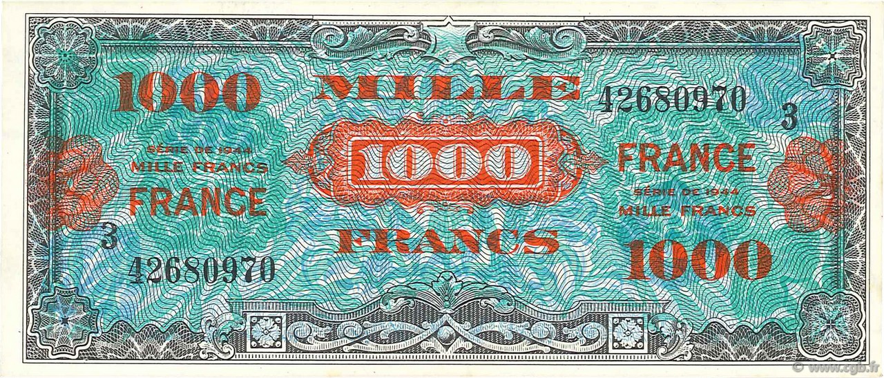 1000 Francs FRANCE FRANCE  1945 VF.27.03 AU-