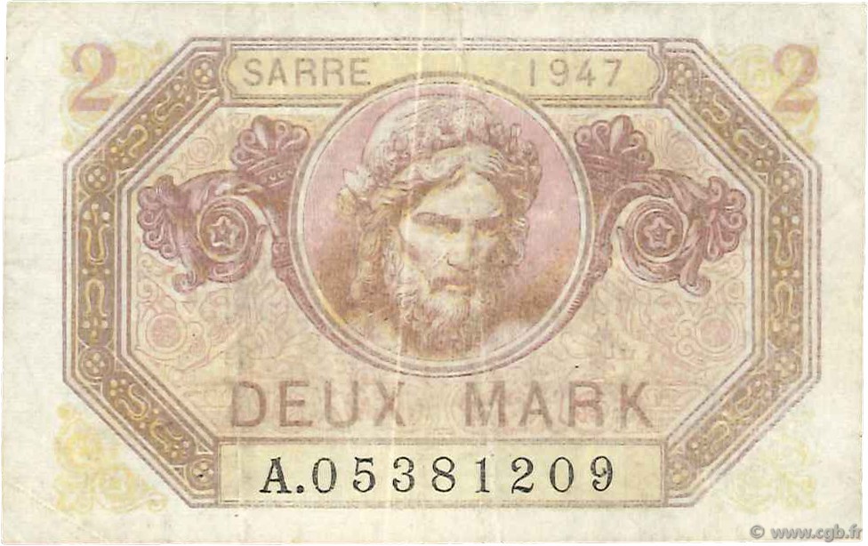 2 Mark SARRE FRANCE  1947 VF.45.01 VF