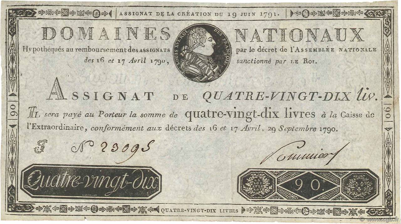 90 Livres FRANCE  1791 Ass.08a TTB