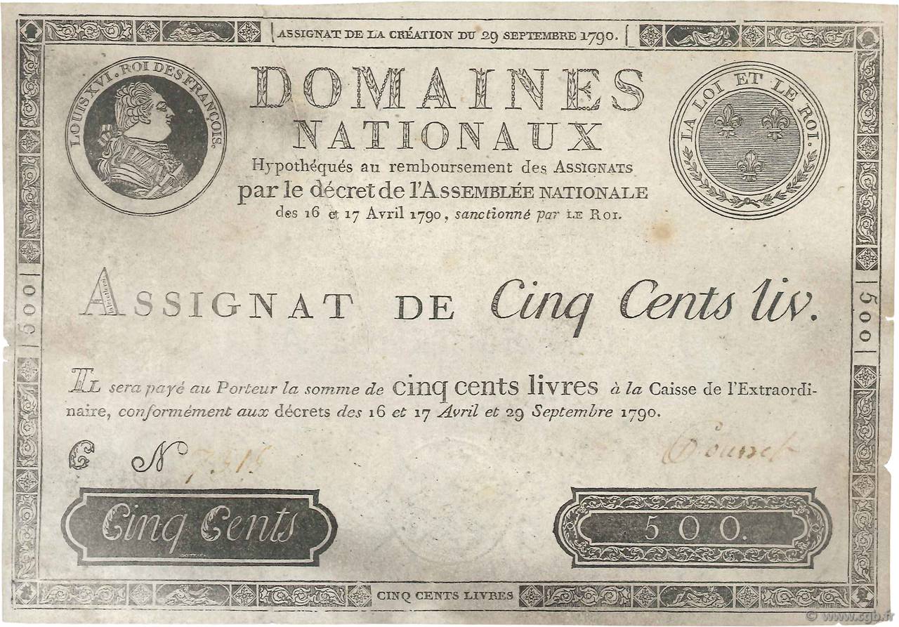 500 Livres FRANCE  1790 Ass.10a pr.SUP