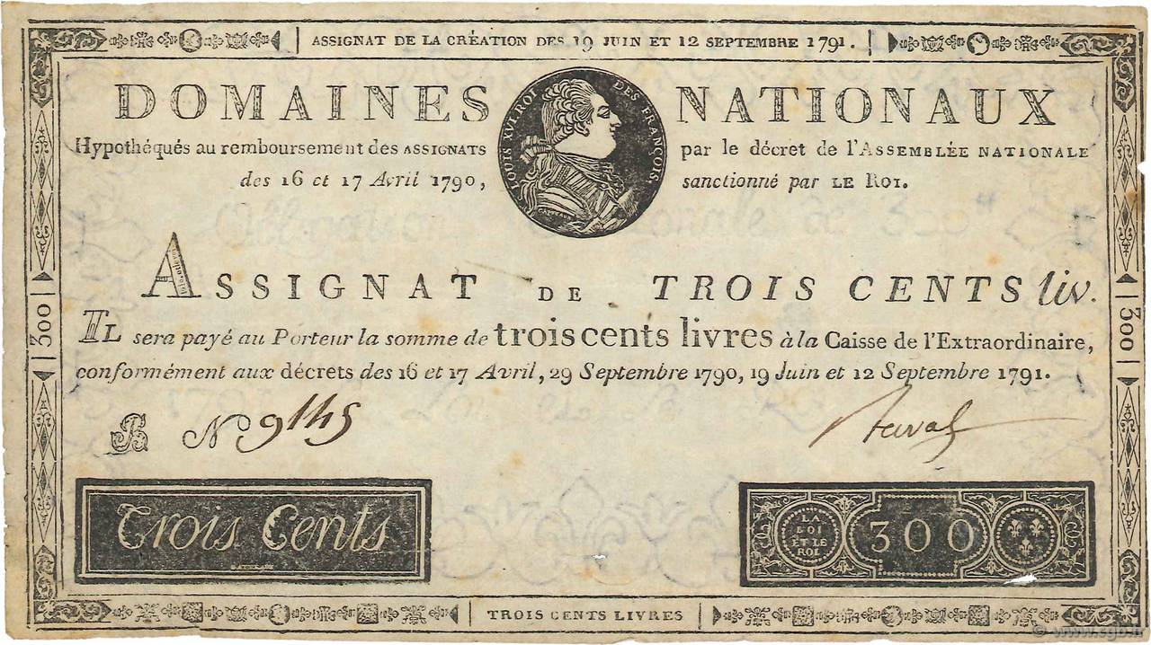 300 Livres FRANCIA  1791 Ass.18a q.BB