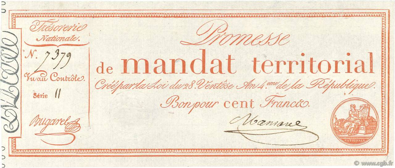 100 Francs sans série FRANCIA  1796 Ass.60a FDC