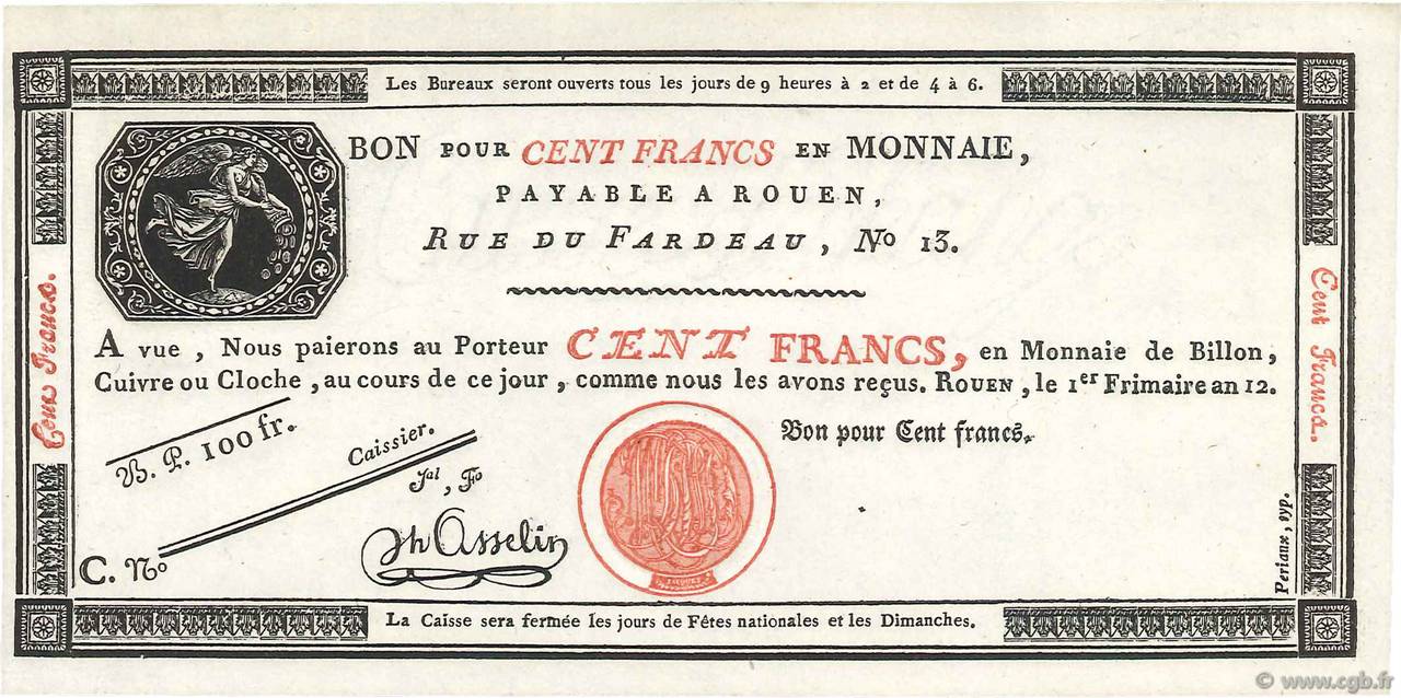 100 Francs FRANCIA  1803 PS.246b FDC