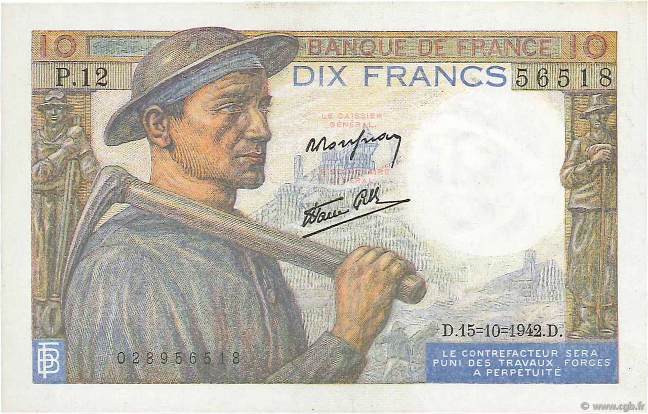 10 Francs MINEUR FRANCIA  1942 F.08.04 SC