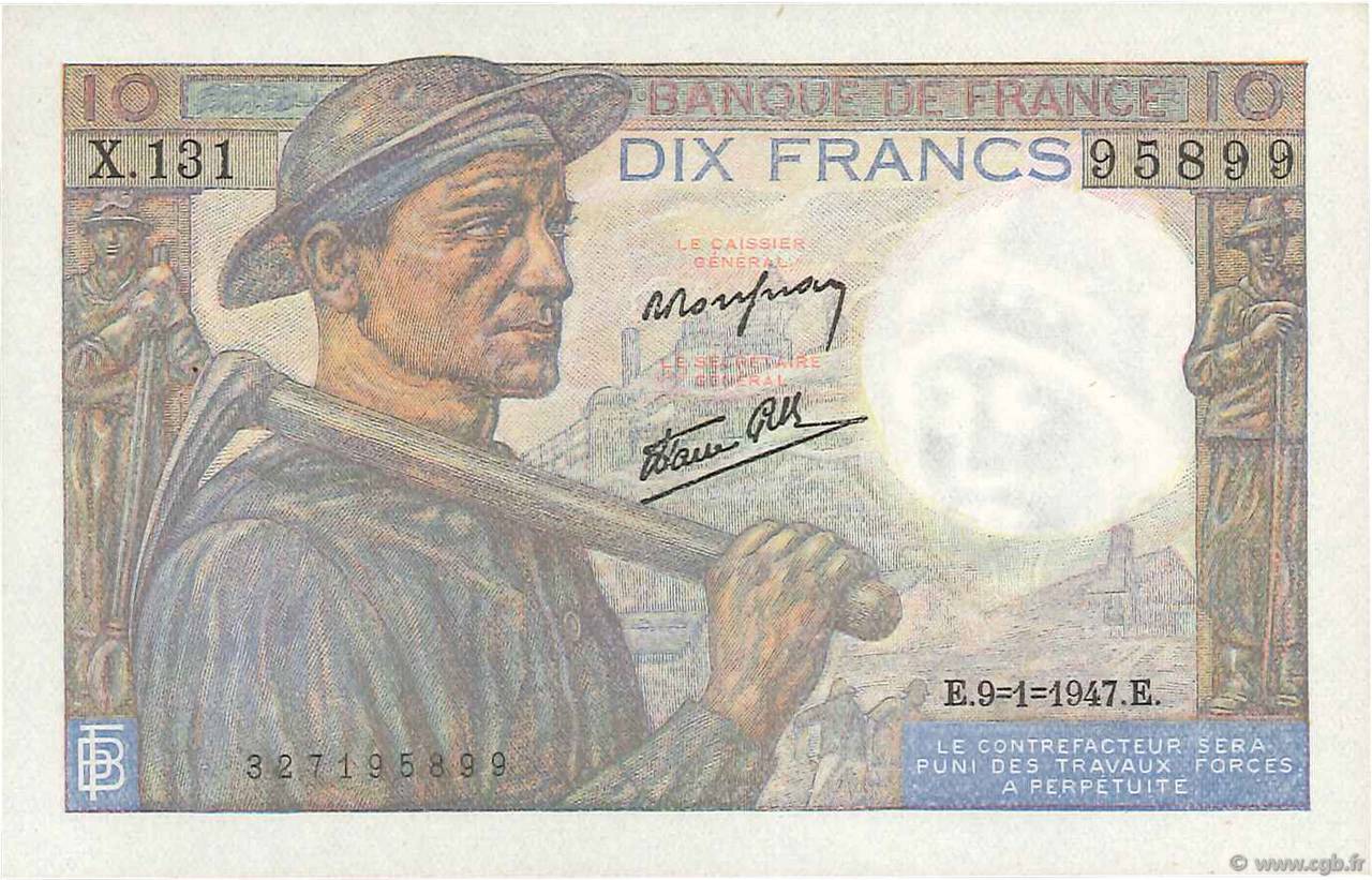 10 Francs MINEUR FRANCE  1947 F.08.17 AU+
