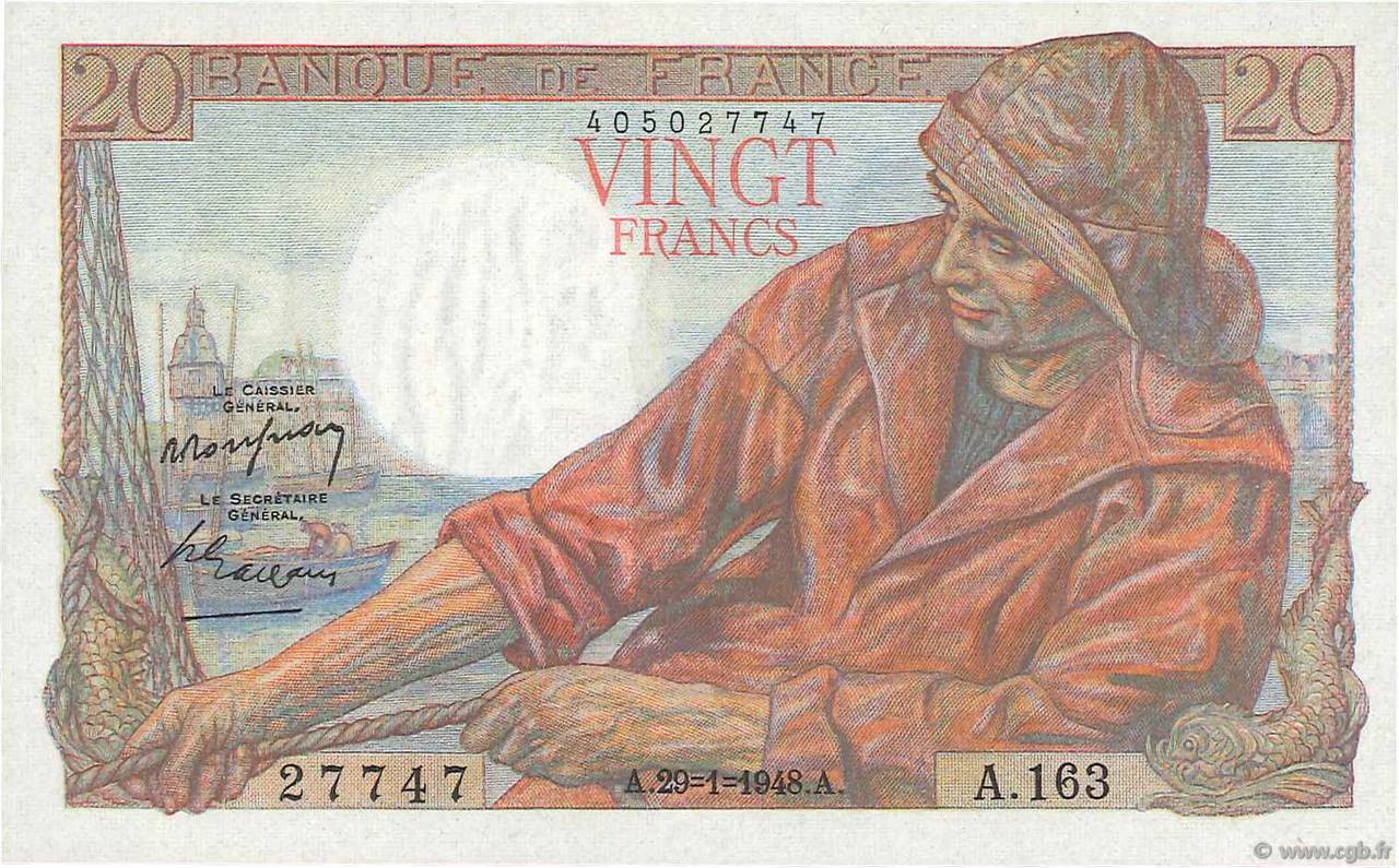 20 Francs PÊCHEUR FRANCE  1948 F.13.12 UNC