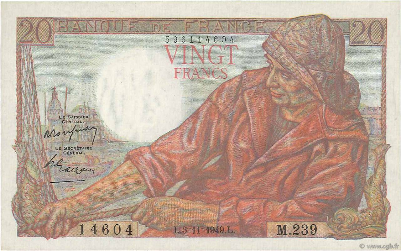 20 Francs PÊCHEUR FRANCIA  1949 F.13.16 FDC