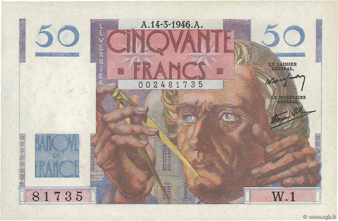 50 Francs LE VERRIER FRANCIA  1946 F.20.01 SC