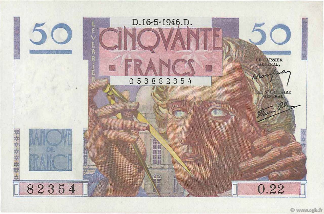 50 Francs LE VERRIER FRANCE  1946 F.20.04 UNC