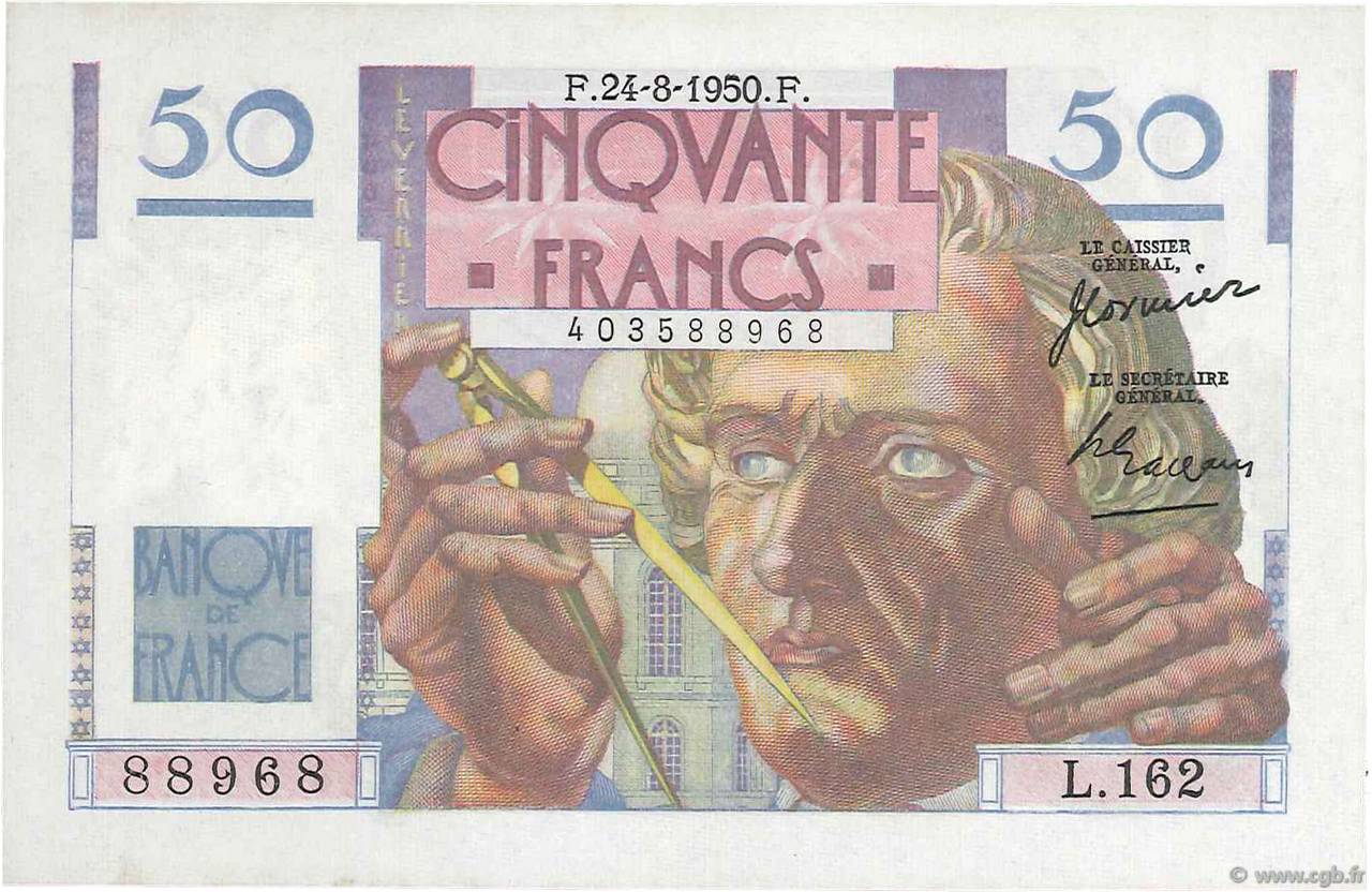 50 Francs LE VERRIER FRANCE  1950 F.20.16 XF+