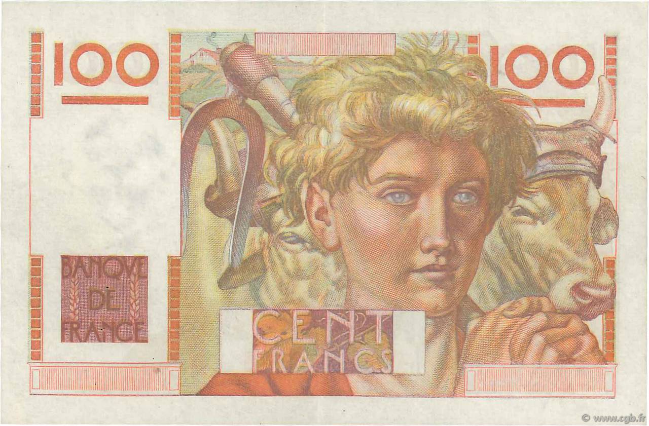 100 Francs JEUNE PAYSAN FRANKREICH  1945 F.28.00Ed VZ