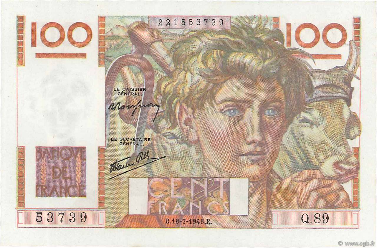 100 Francs JEUNE PAYSAN FRANKREICH  1946 F.28.07 ST