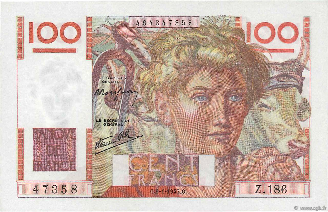 100 Francs JEUNE PAYSAN FRANCIA  1947 F.28.13 FDC