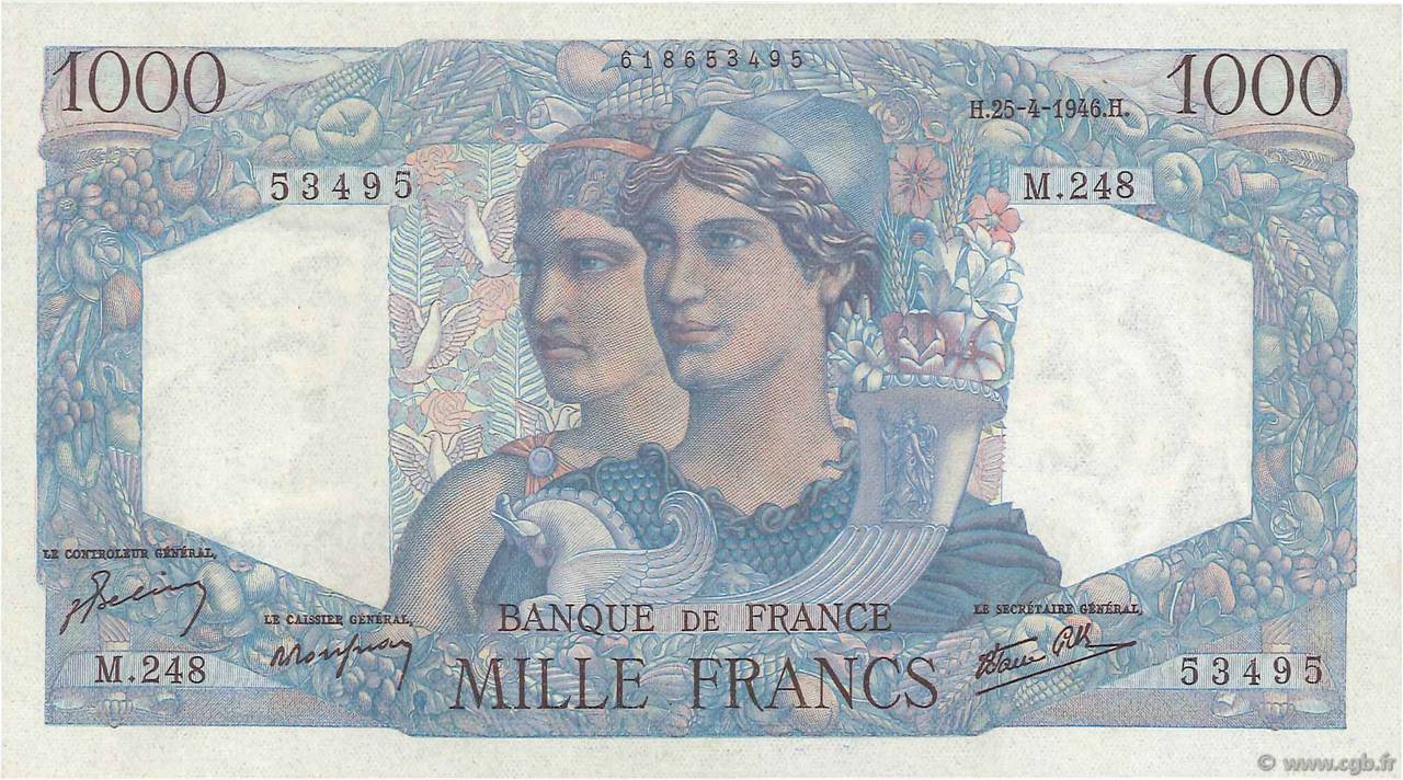 1000 Francs MINERVE ET HERCULE FRANCIA  1946 F.41.13 q.FDC