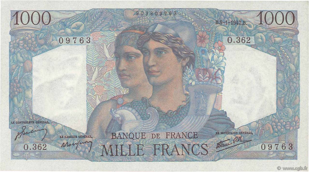 1000 Francs MINERVE ET HERCULE FRANCIA  1947 F.41.18 AU