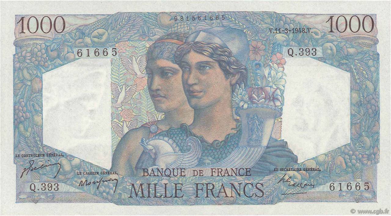 1000 Francs MINERVE ET HERCULE FRANCIA  1948 F.41.19 FDC