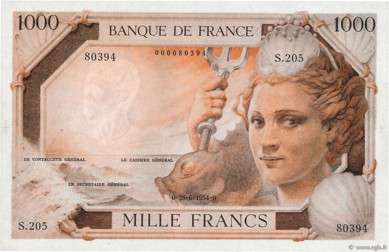 1000 Francs AMPHITRITE type 1954 FRANCIA  1954 NE.1954.03a FDC