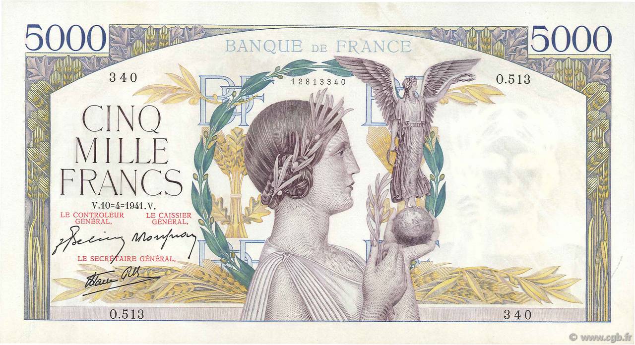 5000 Francs VICTOIRE Impression à plat FRANCE  1941 F.46.19 AU-