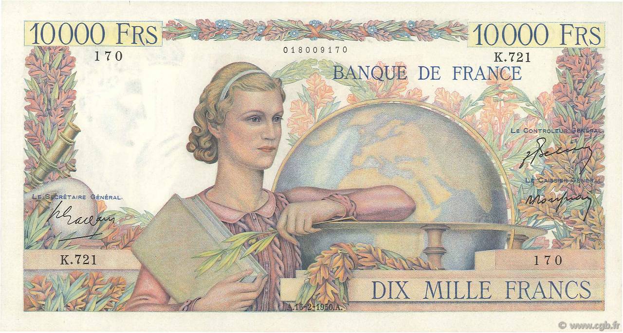 10000 Francs GÉNIE FRANÇAIS FRANCE  1950 F.50.31 XF