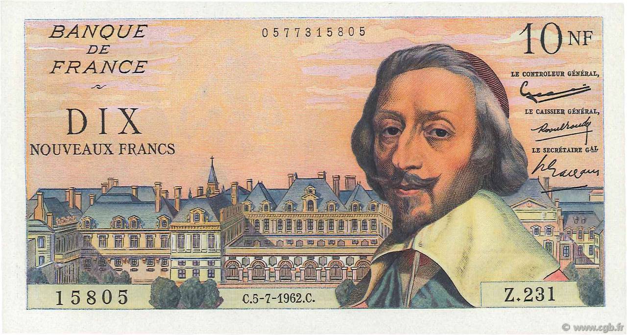 10 Nouveaux Francs RICHELIEU FRANCE  1962 F.57.20 NEUF