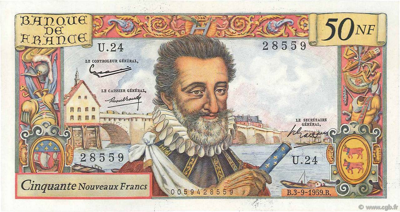 50 Nouveaux Francs HENRI IV FRANCE  1959 F.58.03 pr.NEUF