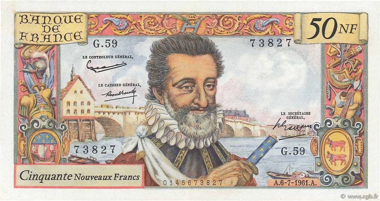 50 Nouveaux Francs HENRI IV FRANCIA  1961 F.58.06 q.AU