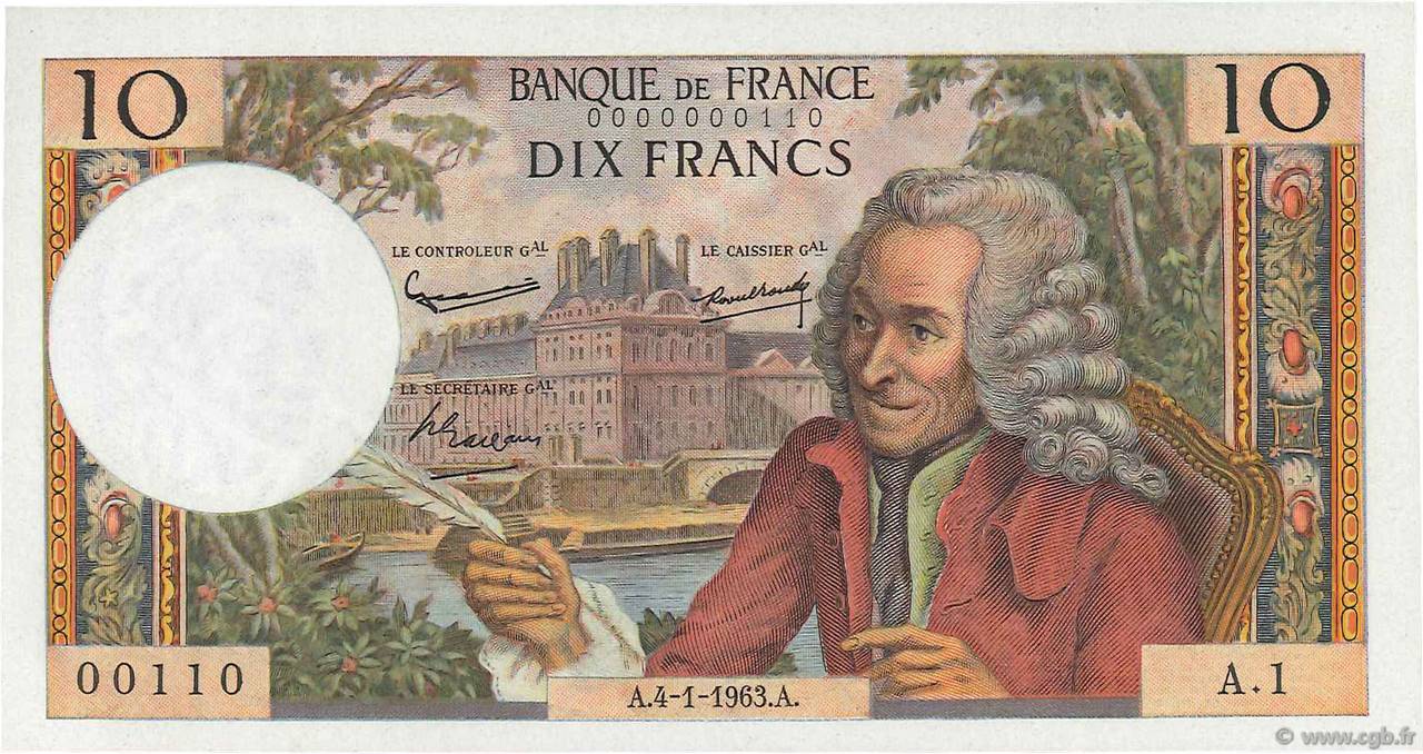 10 Francs VOLTAIRE FRANCE  1963 F.62.01A1 pr.NEUF