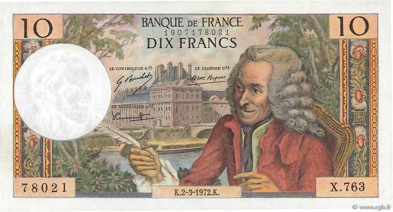 10 Francs VOLTAIRE FRANCE  1972 F.62.55 NEUF