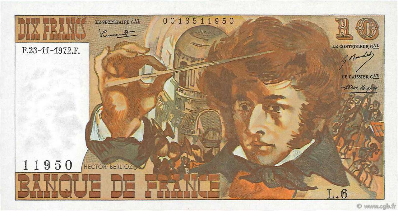 10 Francs BERLIOZ FRANCIA  1972 F.63.01 FDC