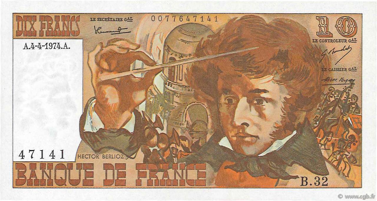 10 Francs BERLIOZ FRANCIA  1974 F.63.04 AU+
