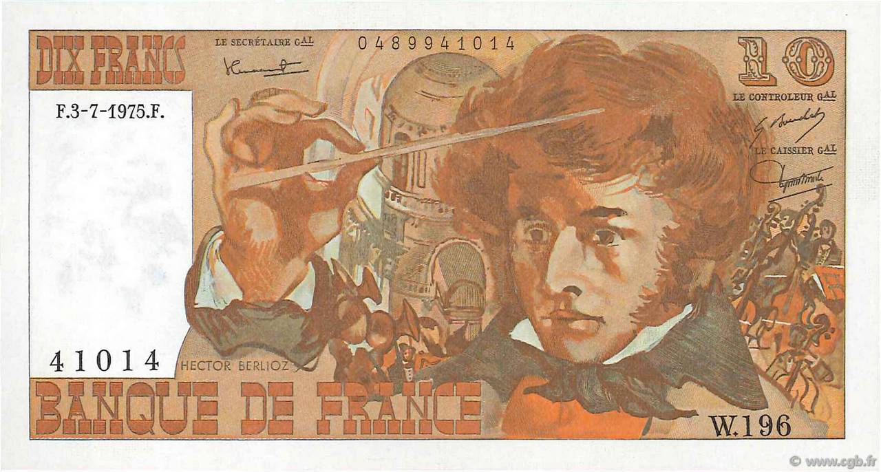 10 Francs BERLIOZ FRANCE  1975 F.63.11 SPL