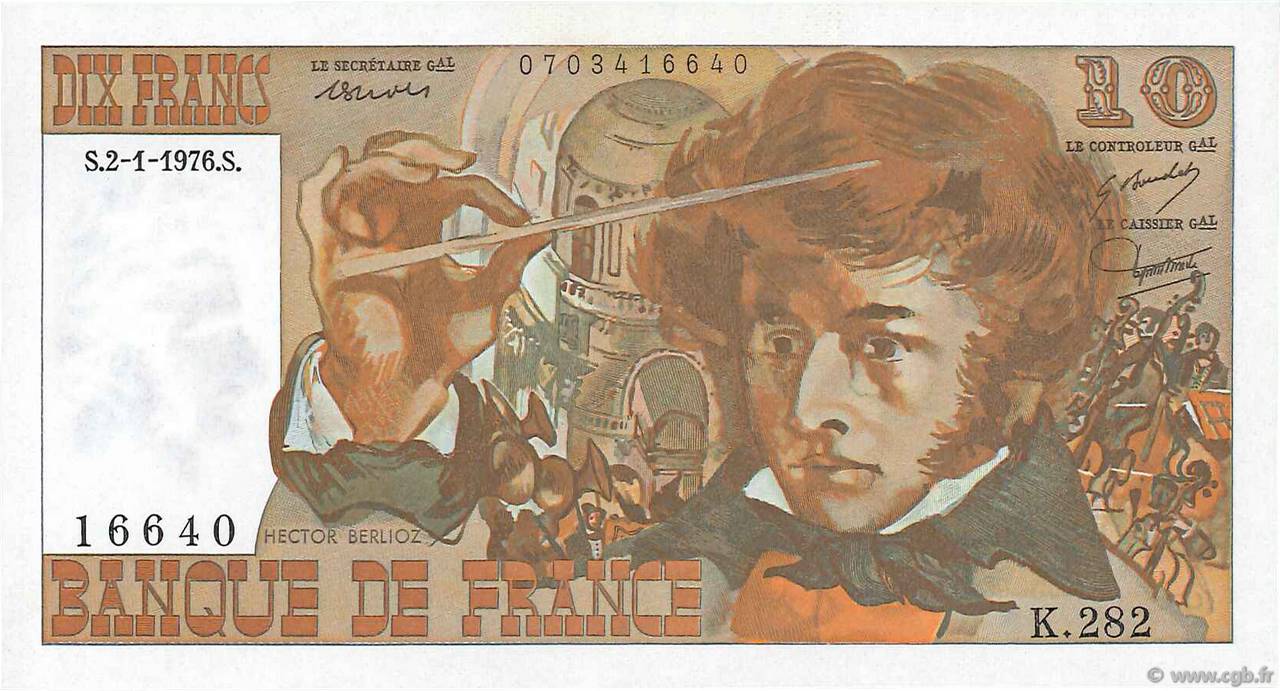 10 Francs BERLIOZ FRANKREICH  1976 F.63.16-282 ST