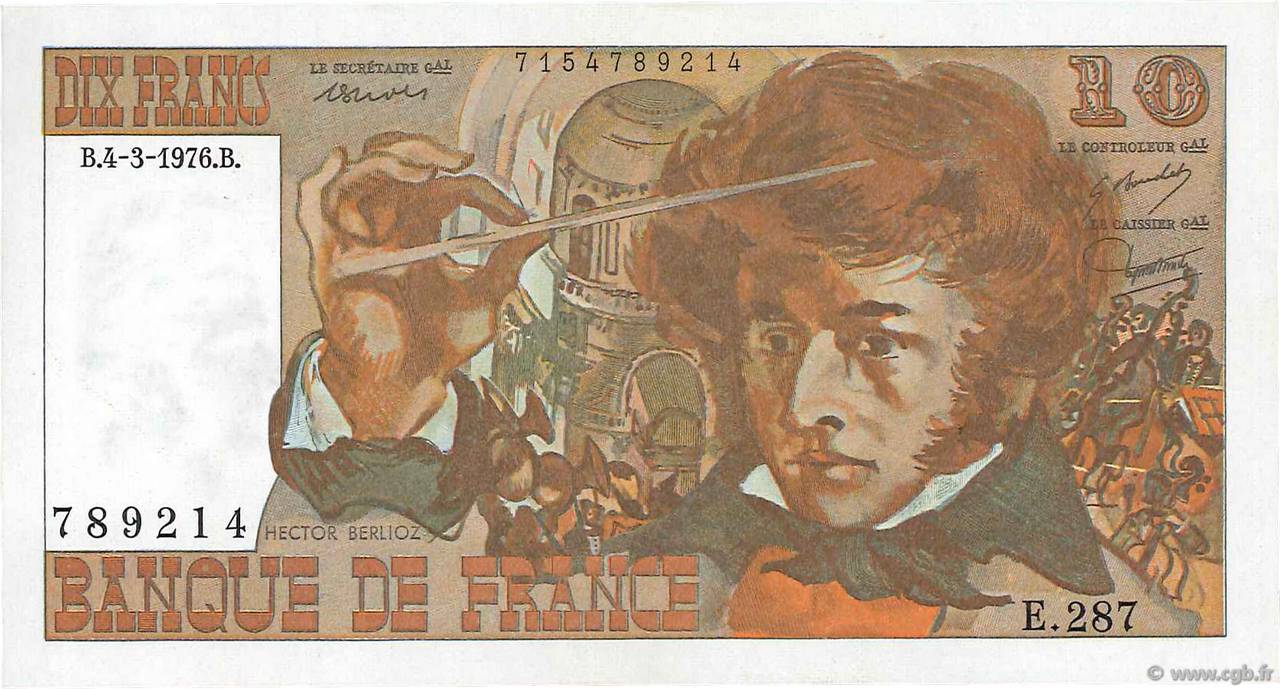 10 Francs BERLIOZ FRANCIA  1976 F.63.18 AU+