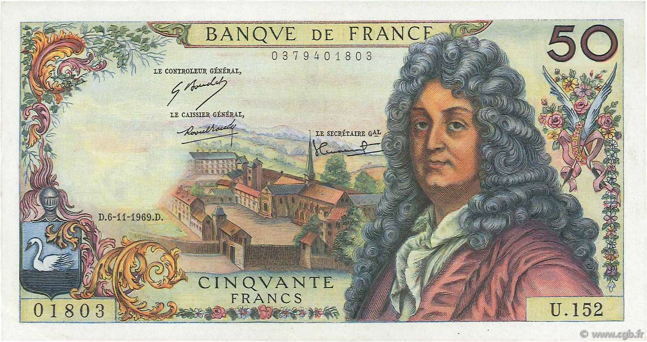 50 Francs RACINE FRANKREICH  1969 F.64.15 fST+
