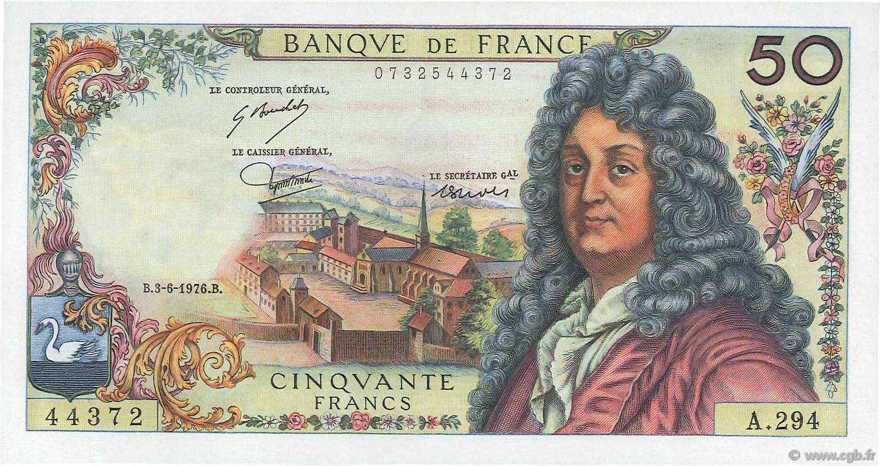 50 Francs RACINE FRANCIA  1976 F.64.33 FDC