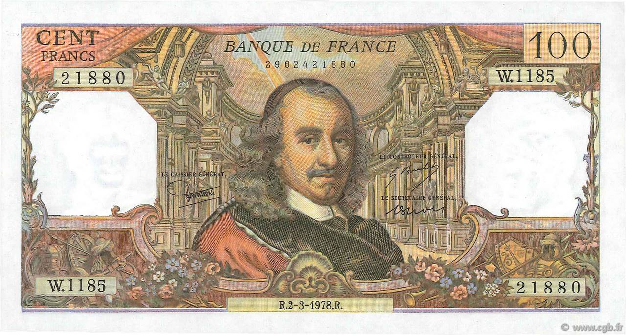 100 Francs CORNEILLE FRANCIA  1978 F.65.62 SC+