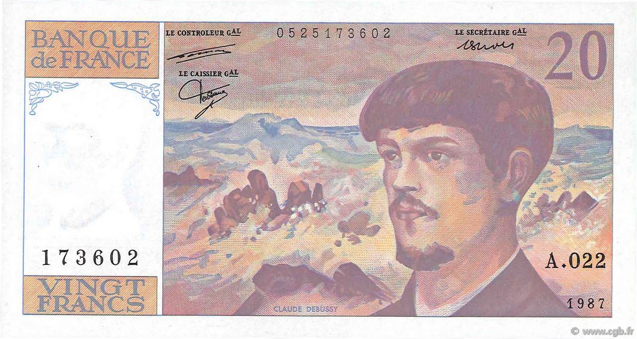20 Francs DEBUSSY FRANCIA  1987 F.66.08A22 SC+