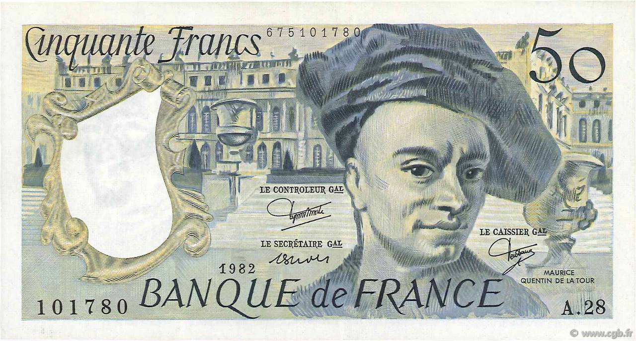 50 Francs QUENTIN DE LA TOUR FRANKREICH  1982 F.67.08 fVZ