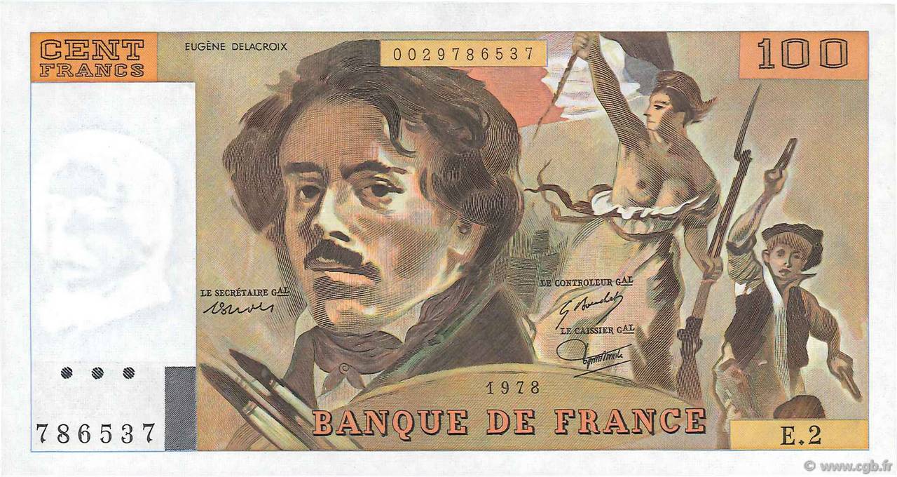 100 Francs DELACROIX FRANCIA  1978 F.68.02 q.FDC