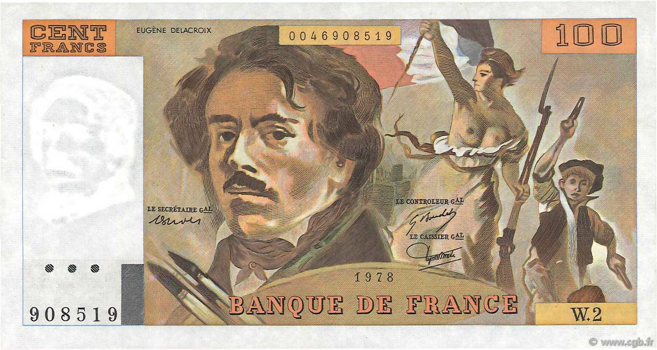 100 Francs DELACROIX modifié FRANCE  1978 F.69.01a XF