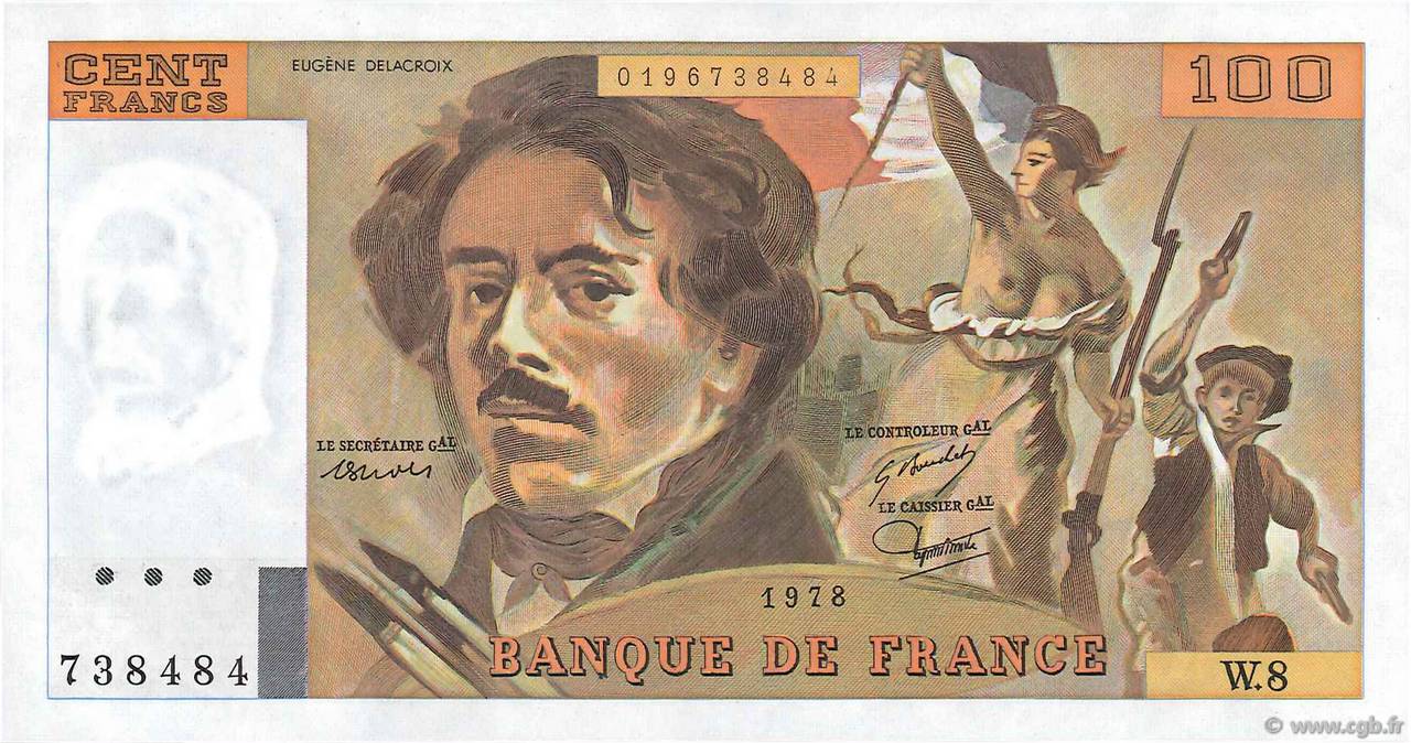 100 Francs DELACROIX modifié FRANCIA  1978 F.69.01f q.FDC
