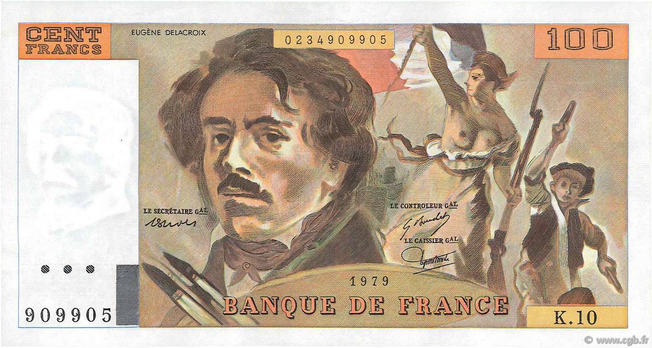 100 Francs DELACROIX modifié FRANKREICH  1979 F.69.02a VZ+