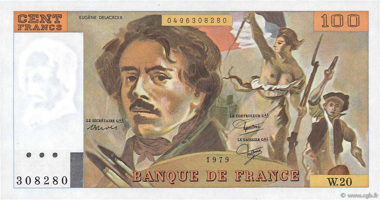 100 Francs DELACROIX modifié FRANCIA  1979 F.69.03 q.FDC