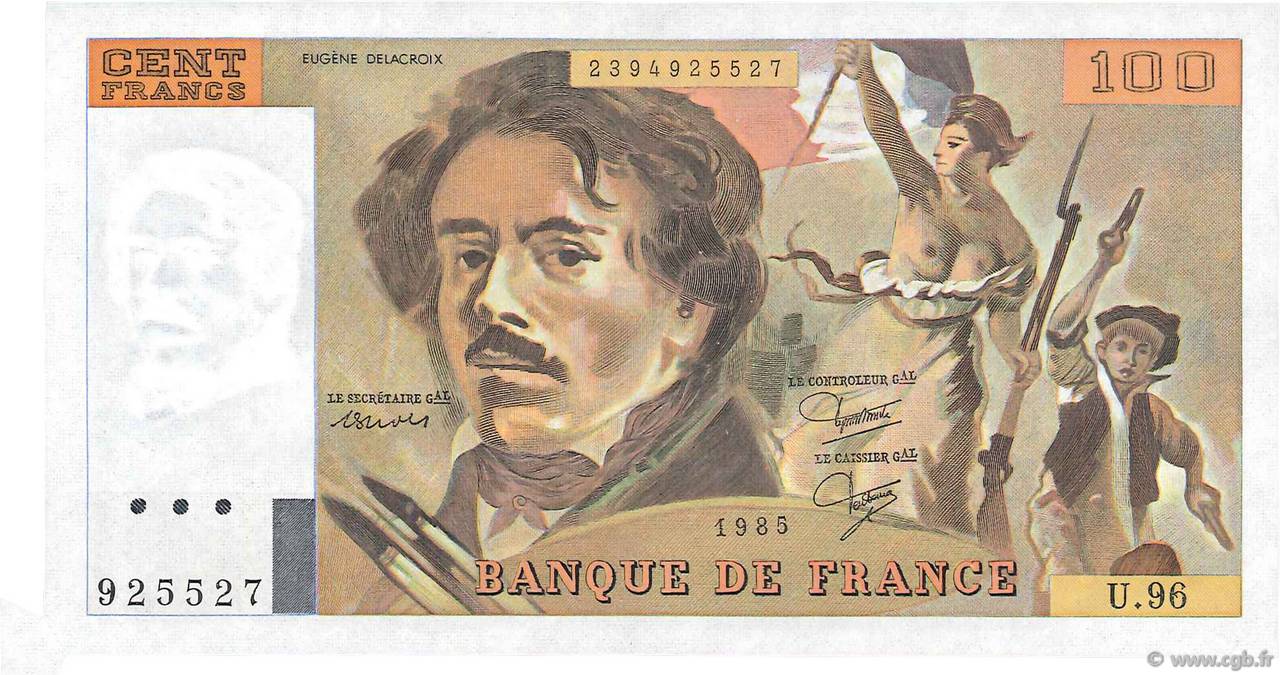 100 Francs DELACROIX modifié FRANCE  1985 F.69.09 UNC