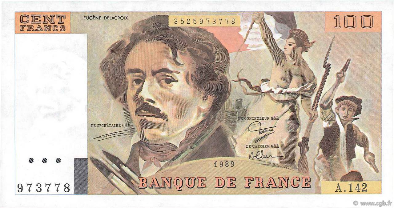 100 Francs DELACROIX modifié FRANCE  1989 F.69.13b UNC