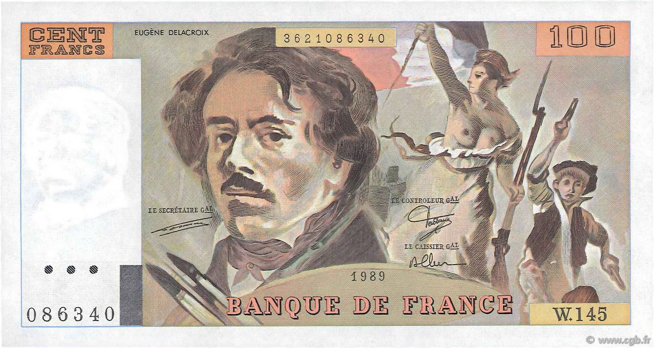 100 Francs DELACROIX modifié FRANKREICH  1989 F.69.13c ST