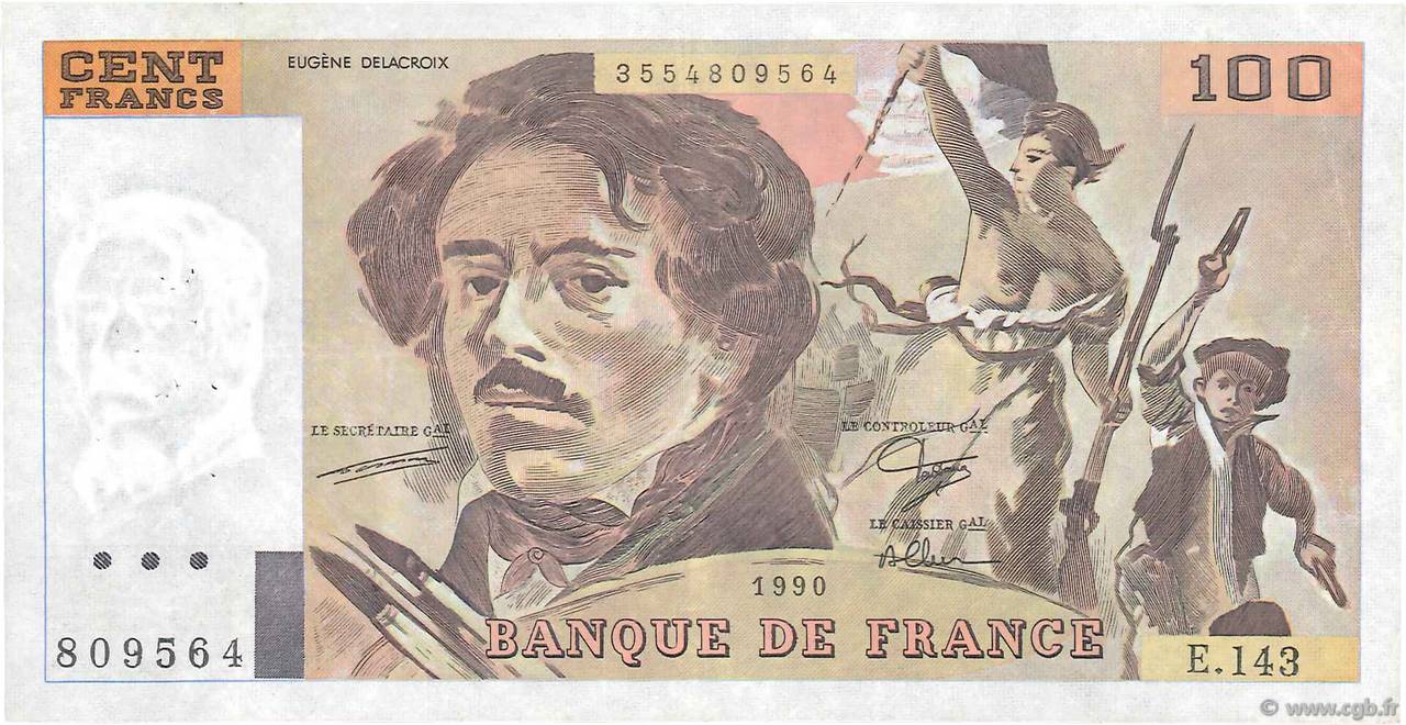 100 Francs DELACROIX imprimé en continu FRANCIA  1990 F.69bis.01bE BB