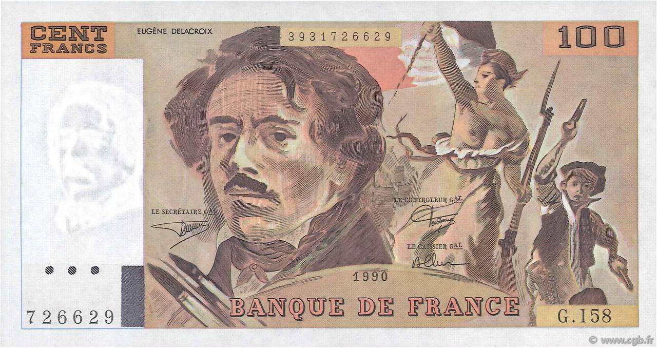 100 Francs DELACROIX imprimé en continu FRANKREICH  1990 F.69bis.02b ST